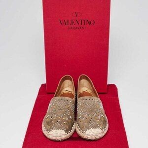 Valentino Olive Suede Micro Studded Espadrille Flats Size 5.5/36